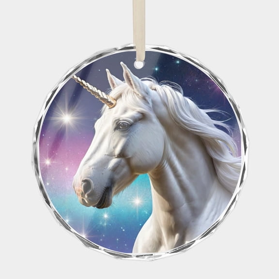 Unicorn Fantasy Pink White Blue Purple Watercolor s Up Close Unicorns Design 3" Ornament Christmas Gift Crystal Glass Xmas Ornaments Holiday Decor, 1 pc