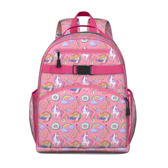 Unicorn Fantasy Preschool Backpack Cute Magical Animal with Rainbow, Moon, and Sparkly Watercolor Art Print