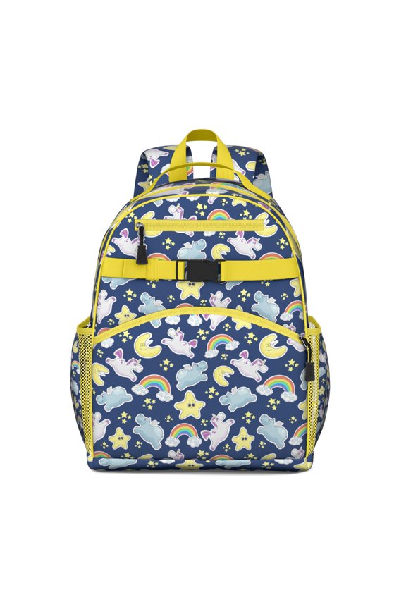 Unicorn Fantasy Preschool Backpack Cute Magical Animal with Rainbow, Moon, and Sparkly Watercolor Art Print