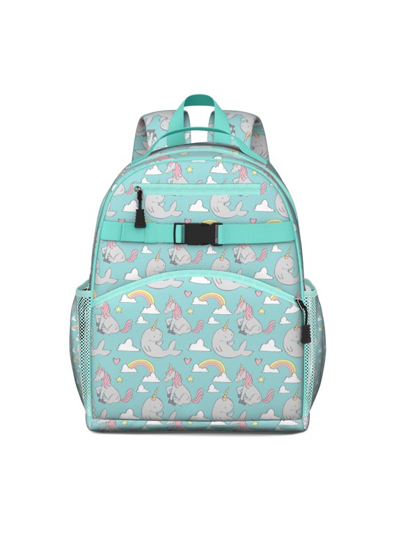 Unicorn Fantasy Backpack Cute Magical Animal with Rainbow, Moon, and Sparkly Watercolor Art Print