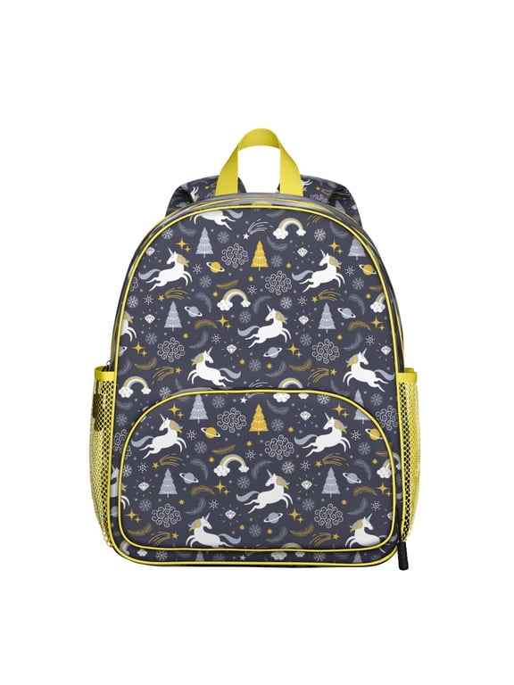 Unicorn Fantasy Student Backpack – Cute Baby Unicorn and Rainbow Galaxy Print with Moon, Stars and Mystical Cartoon Art
