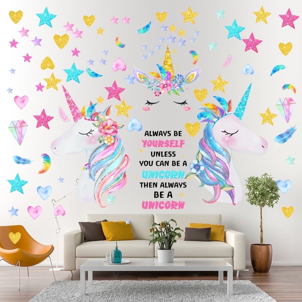 Unicorn Feather Wall Decals | Kids Room Decor | Living Room \u0026 Bedroom Art Stickers for Toddlers and Teen Girls
