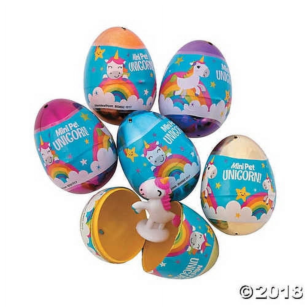 Fun Express 2 1/2" Unicorn Toy-Filled Plastic Easter Eggs, Party Supplies - 12 Pieces