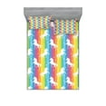 thumbnail image 1 of Unicorn Fitted Sheet & Pillow Sham Set, Magic Ideas Theme Colorful Stripes Composition with Horses of Imaginary World Print, Decorative 6 Piece Bedding Decor Set, Queen, Multicolor, by Ambesonne, 1 of 3