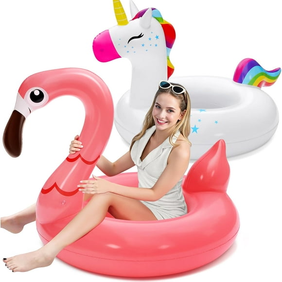 Unicorn Flamingo Pool Floats - Inflatable Pool Floaties Swimming Party Decorations, Fun Float Swim Rings Floating Tubes Beach Lake Summer Vacation Floaty with Headrest for Adults Kids
