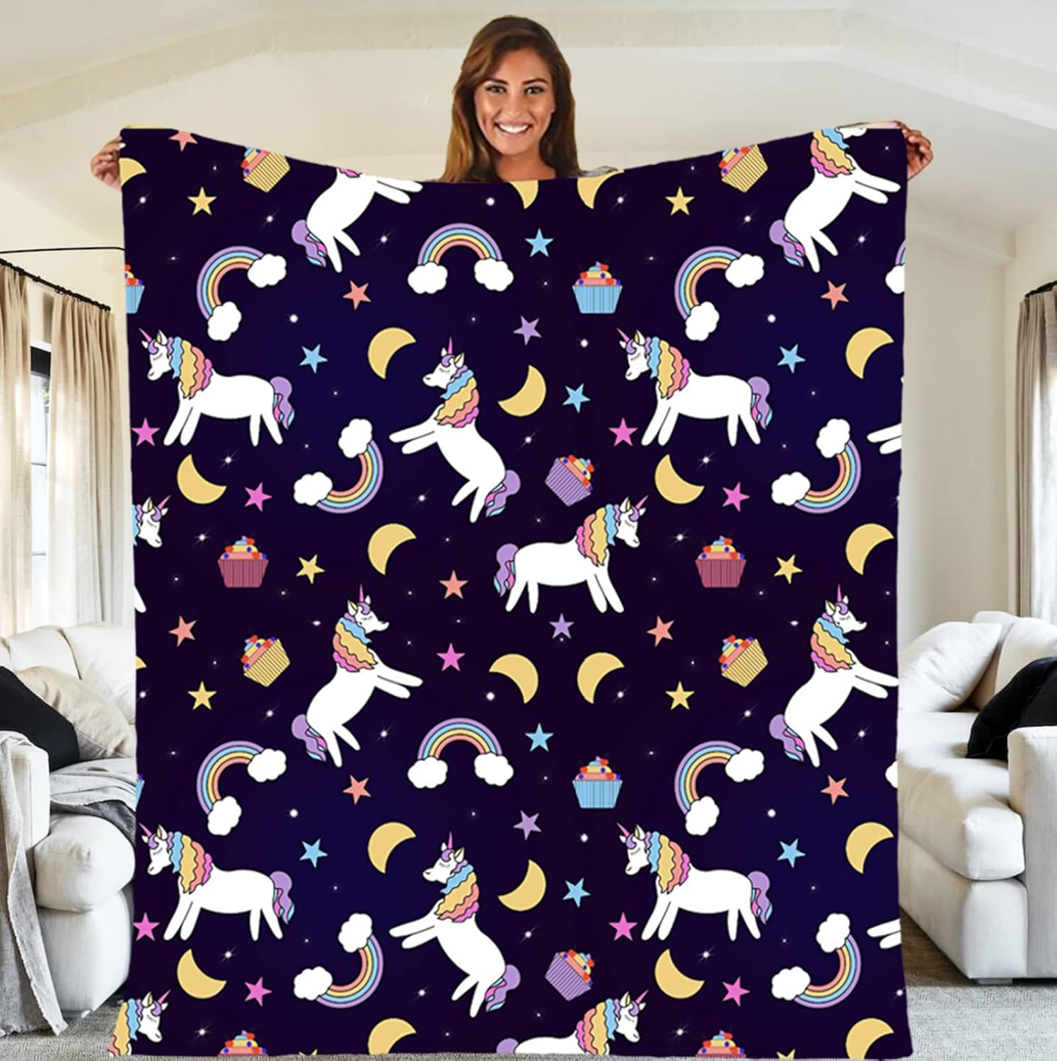 Unicorn Flannel Throw Blankets,Cute Rainbow Unicorn Plush Throw Blanket ,Soft Cozy Warm Blankets and Throws for Kids Girls Women,Fuzzy Velvet Blanket for Couch Bed Living Room,All Seasons 50"x40"