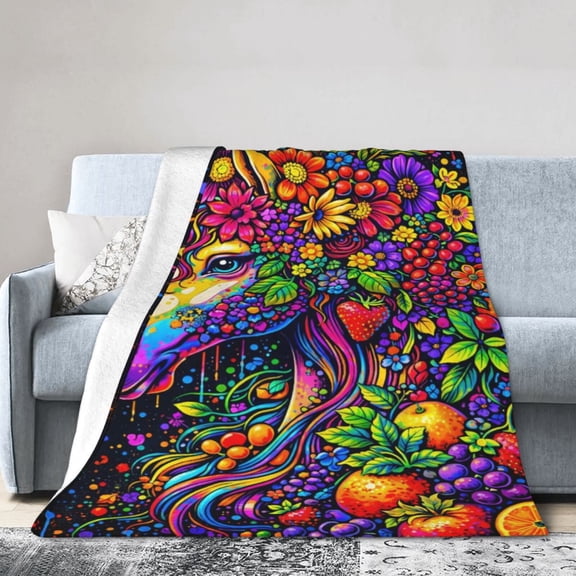 Unicorn Floral Blanket Gift Cozy Soft Home Decor Throw Blanket for and Unicorn Lovers 50x40
