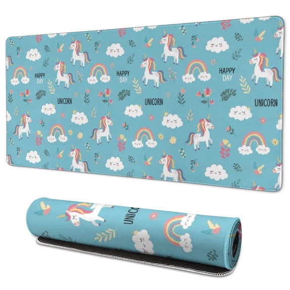 Unicorn and Flower Blue Pattern Extended Large Mouse Pad, Gaming Desk ...