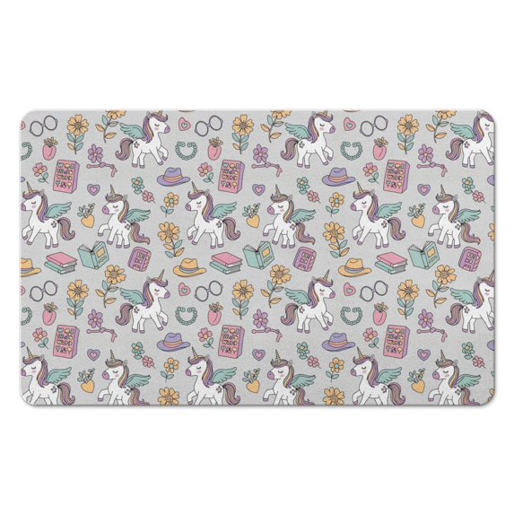 Unicorn and Flower Gray Pattern Diatomite Bath Mat, Shower Floor Mat ...