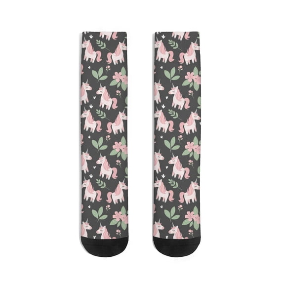 Mid Guy Unicorn and Flower Grey Pattern Men's Mid-calf Crew Socks, Everyday ...
