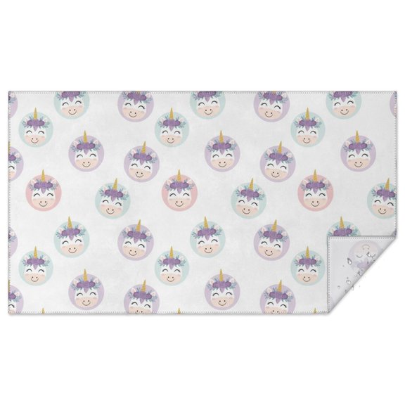 Unicorn and Flower White Pattern Rectangle Tablecloth 60"x102", Waterproof Polyester Wipeable Spillproof Table Cover for Dining Camping Indoor and Outdoor Use