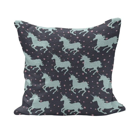 Unicorn Fluffy Throw Pillow Cushion Cover, Magic Horse Twinkle Little Spot Stars and Dark Background Art, Decorative Square Accent Pillow Case, 36" x 36", Dark Blue and Pink, by Ambesonne