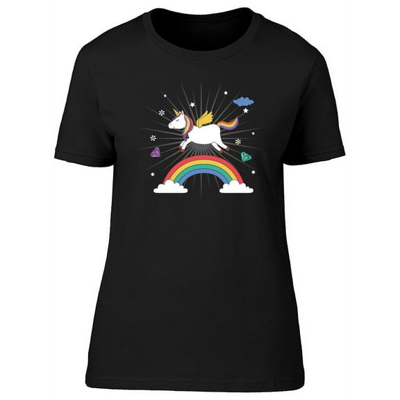 Unicorn Flying Over A Rainbow T-Shirt Women -Image by Shutterstock, Female Medium