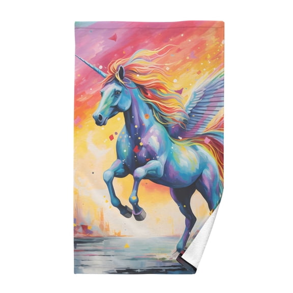 Unicorn Flying in Rainbow Cotton Face Towel Soft Hand Towel Absorbent Bathroom Towel for Kitchen Hotel