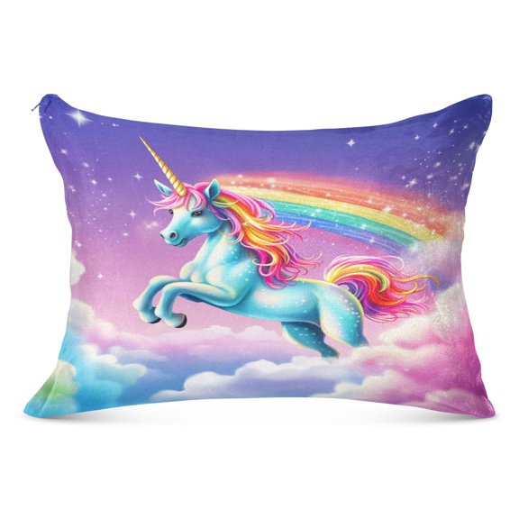 Unicorn Flying on Cloud Plush Pillow Cases Standard Size Ultra Soft Warm Pillowcases with Zipper 20"x26"