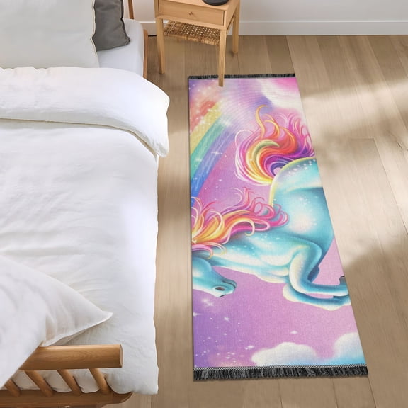 Unicorn Flying on Cloud Runner Area Rug 2x6 Soft Non-Slip Washable Bedside Carpet for Hallway Bedroom Living Room Home Decor
