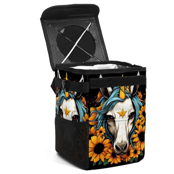 Unicorn Foldable Car Trash Bin with Lid, Leak-proof Mini Trash Can, Hanging Storage Bag - Car Garbage Can for Auto, Vehicle, Office, Home