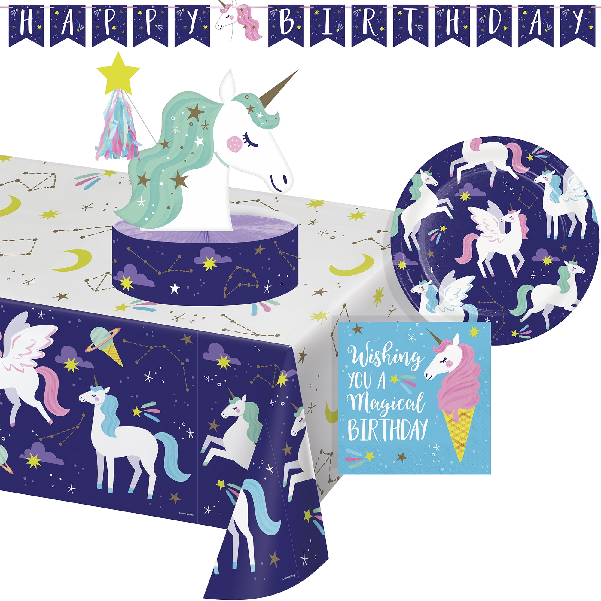 Unicorn Galaxy Deluxe Birthday Party Tableware and Decorations Kit, Serves 8