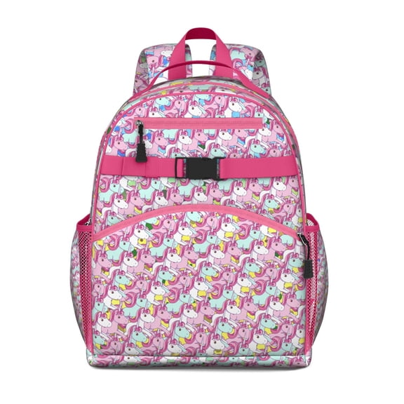 Unicorn Galaxy Students Backpack Cute Flying Unicorn Illustration with Rainbow, Stars, Moon and Aesthetic Fantasy Print