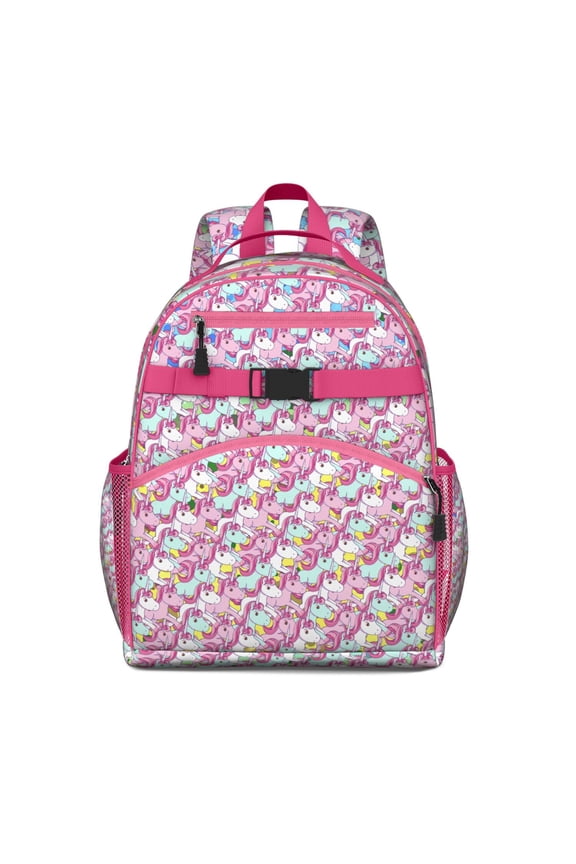 Unicorn Galaxy Students Backpack Cute Flying Unicorn Illustration with Rainbow, Stars, Moon and Aesthetic Fantasy Print