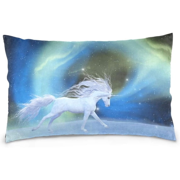 Unicorn Galaxy Velvet Oblong Lumbar Plush Throw Pillow Cover/Shams Cushion Case - 20x30in - Decorative Invisible Zipper Design for Couch Sofa Pillowcase Only