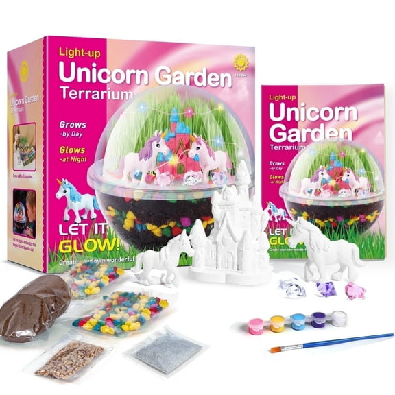 Piano Potato Light-up Unicorn Terrarium Kit for Girls Age 8+, Grow and Glow Terrarium,DIY STEM Craft & Science Kit with Glow-in-the-Dark Decor, Magical Fairy Garden Jar Activity