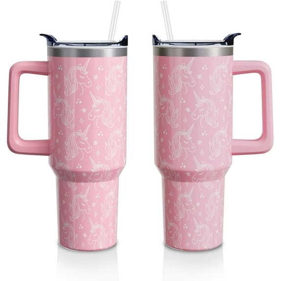 Unicorn Gifts 40 Ounce Insulated Stainless Steel Tumbler with Handle & Straw Lid - Leakproof Water Bottle Cup for Men & Women