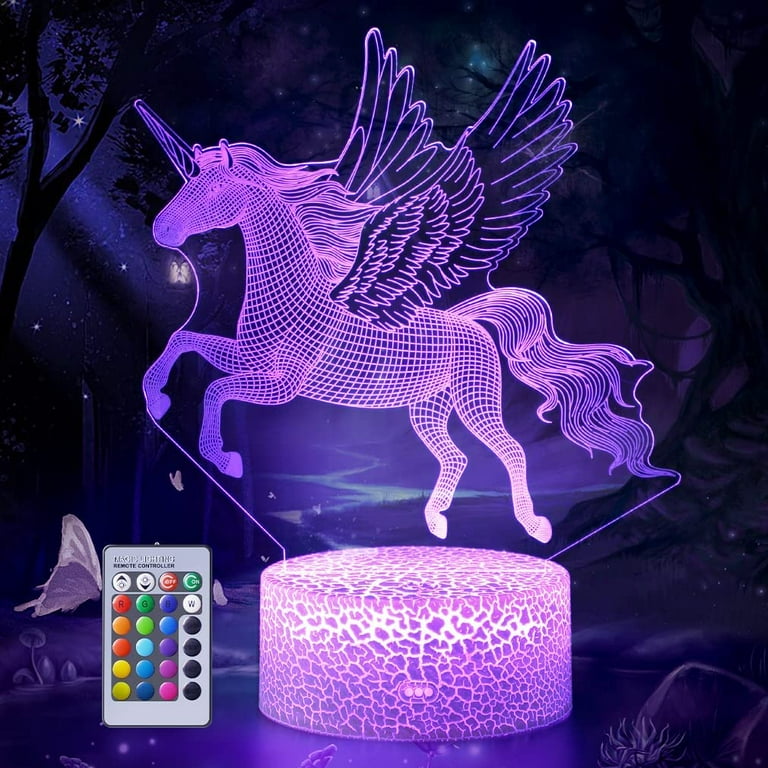 Unicorn Gifts for Girls 3D Illusion Lamp Unicorn Night Lights for Girls Room 16 Color Changing Dimmable LED Night Lamp with Remote Touch