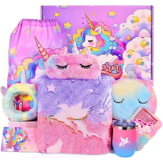 Unicorn Gifts Toys for Girls Age 4 5 6 7 8 9 10 Years Old Unicorn Birthday Gifts Ideas Blanket Gifts Baskets for Daughter, Kids, Teen, Unicorn Gifts Boxes As Christmas Thanksgiving Day Gifts