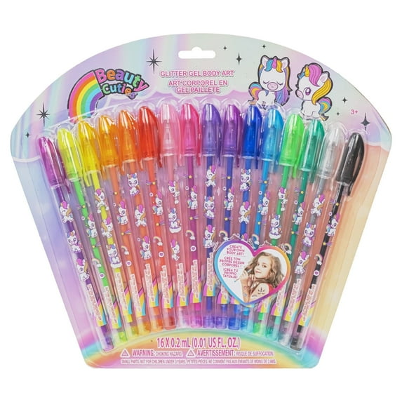 Unicorn Glitter Gel Pens Body Markers Colorful & Bright Glitter Pens Gifts for Girls, 16 pcs