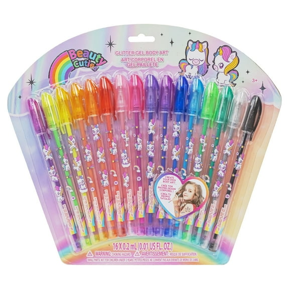 Unicorn Glitter Gel Pens Body Markers Colorful & Bright Glitter Pens Gifts for Girls, 16 pcs
