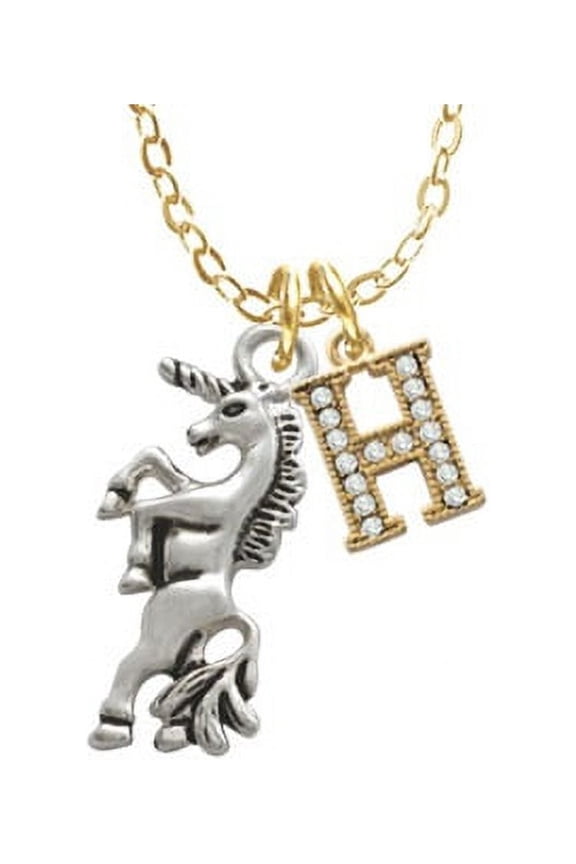 Unicorn - H - Gold Tone Crystal Initial Sophia Necklace, 18"+1"