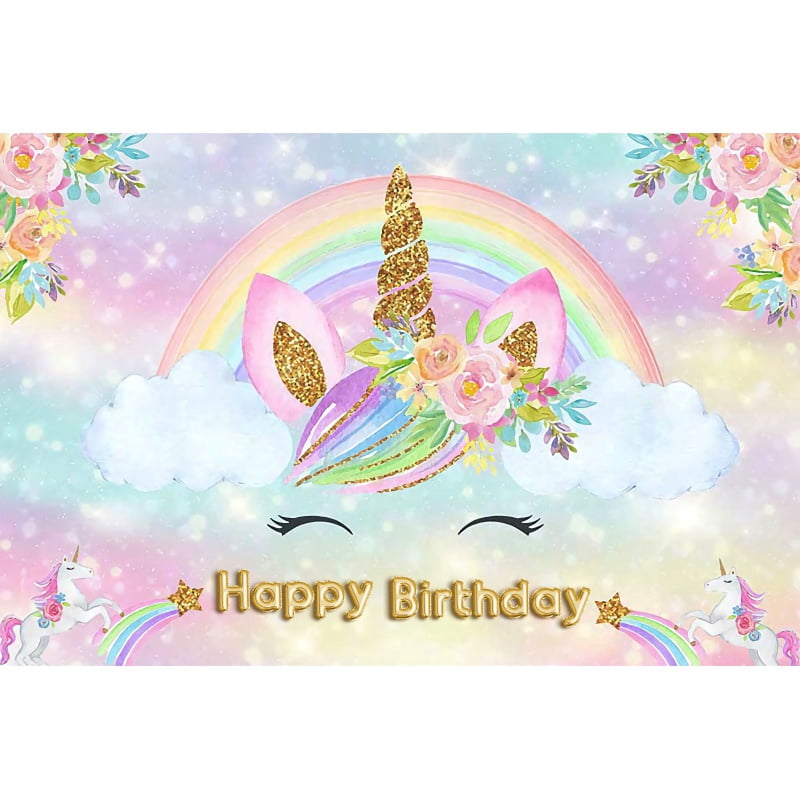 Sweet Unicorn Round Happy Birthday Backdrop For Girl