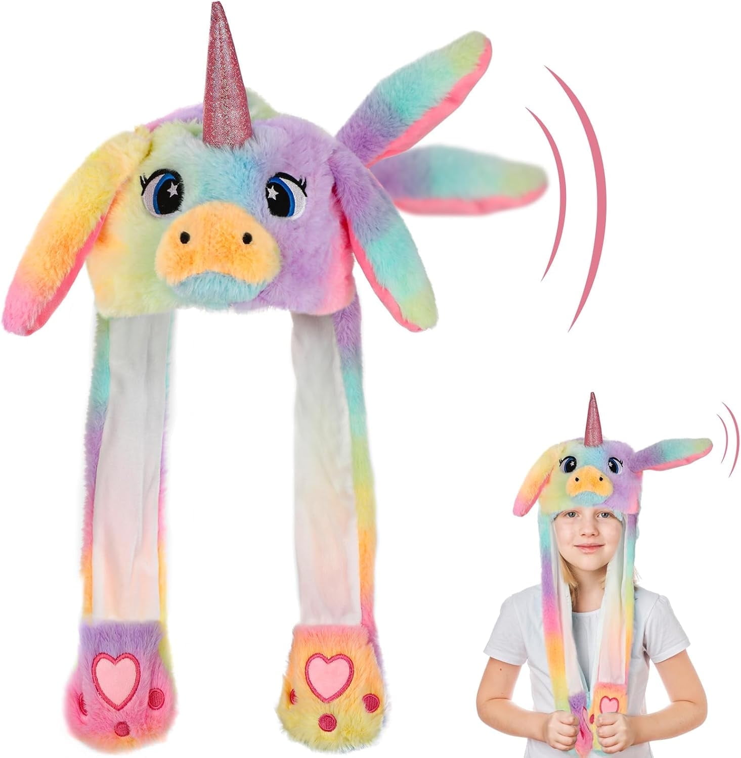 LUCKYBUNNY Women Kids Girls Cute Unicorn Earmuffs And Gloves Set, Winter Warm Foldable Ear Warmer Mitten For Cold Weather