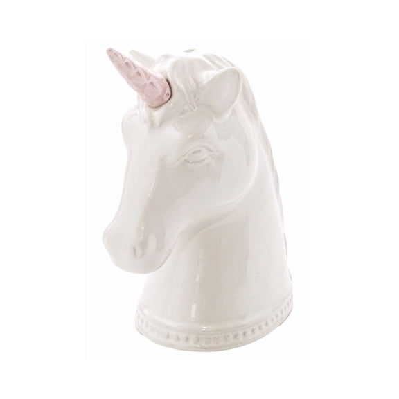 Unicorn Head 8 Porcelain White Ceramic Coin Bank for Kids or Adults Decor, Girls Bedroom