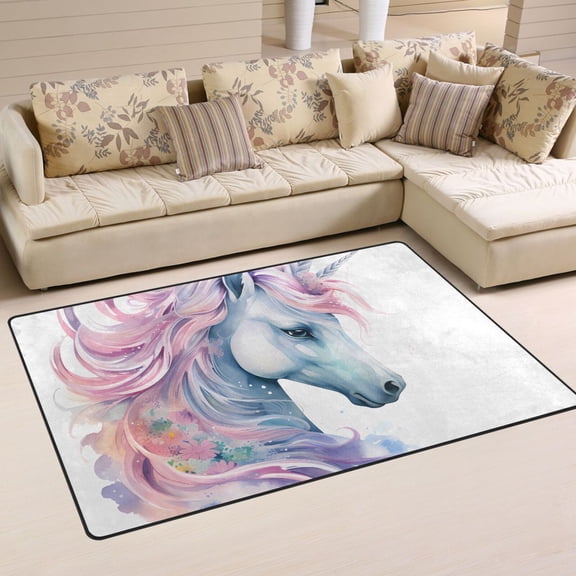 Unicorn Head Area Rug Washable Floor Carpet Mat 60 x 39 inch for Bedroom Living Room Kids Room Home Decor