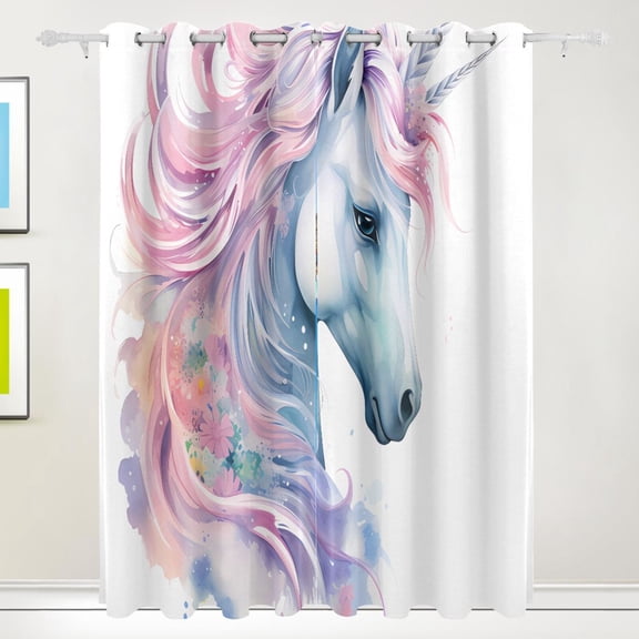 Unicorn Head Black Out Curtains 72 Inch Length Curtains for Sliding Glass Doors Bedroom Living Room 2 Pack