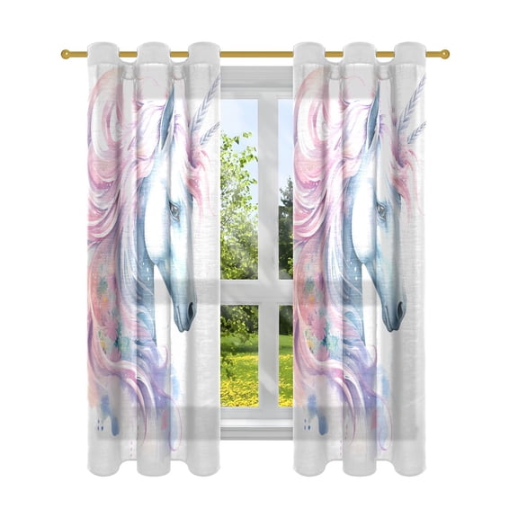 Unicorn Head Blackout Curtains Patio Door Curtains Window Decoration for Bedroom Living Room 2 Panels