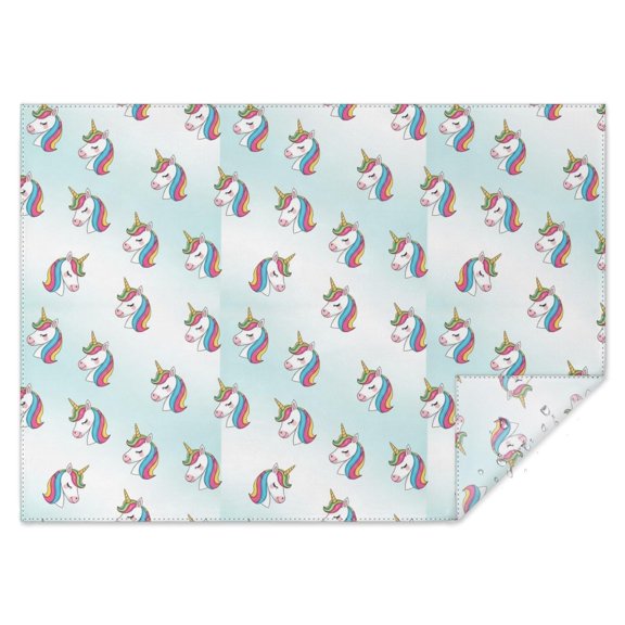 Unicorn and Head Blue Pattern Rectangle Tablecloth 60"x84", Waterproof Polyester Wipeable Spillproof Table Cover for Dining Camping Indoor and Outdoor Use