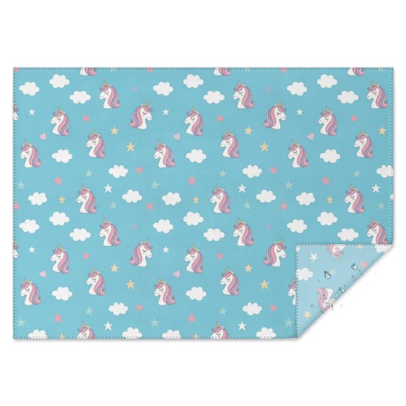 Unicorn and Head Blue Pattern Rectangle Tablecloth 60"x84", Waterproof Polyester Wipeable Spillproof Table Cover for Dining Camping Indoor and Outdoor Use