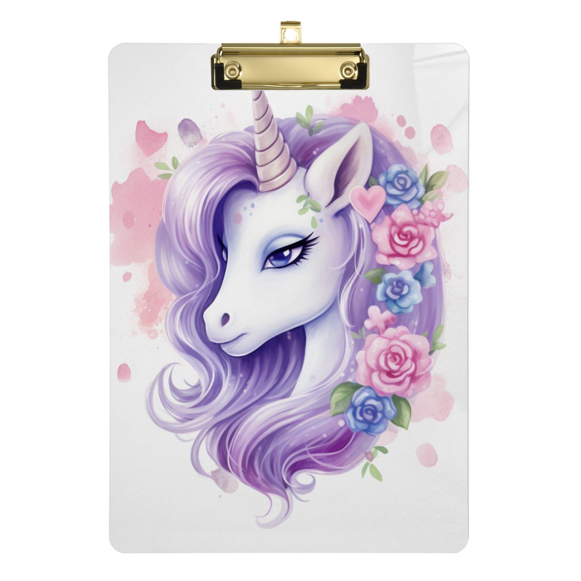 Unicorn Head Flowers Hair Acrylic Clipboards 12 x 9 Inch A4 Size with