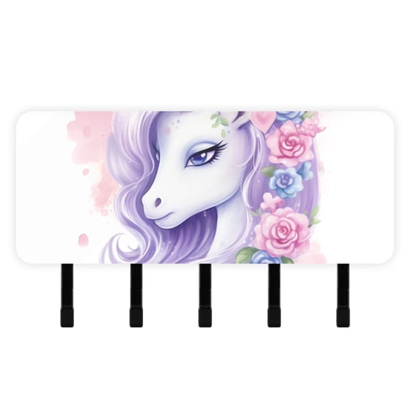 Unicorn Head Flowers Hair Mail Holder Organizer Wall Mount with Shelf Key Holder Key Rack with 5 Key Hooks for Wall Decorative