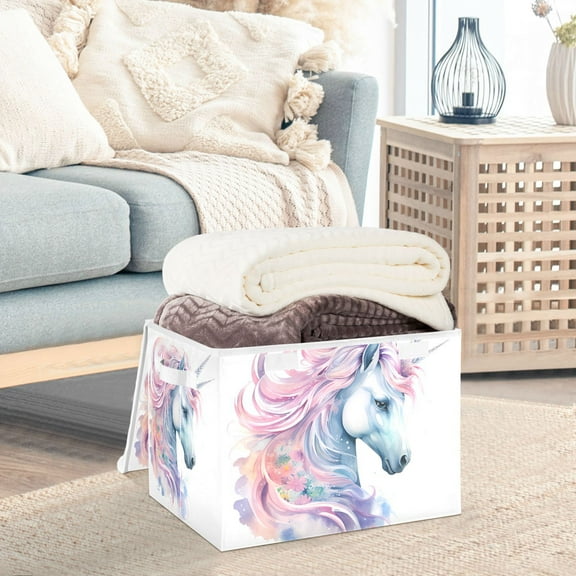 Unicorn Head Storage Basket Foldable Laundry Basket Shelf Kids Toy Storage Container Organizer with Handles
