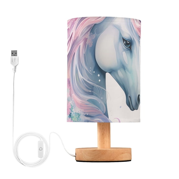 Unicorn Head Table Lamp USB Bedside Desk Nightstand Lamp Printed Gifts Small Lamp Wood Base for Bedroom Living Room Kids Room College Dorm