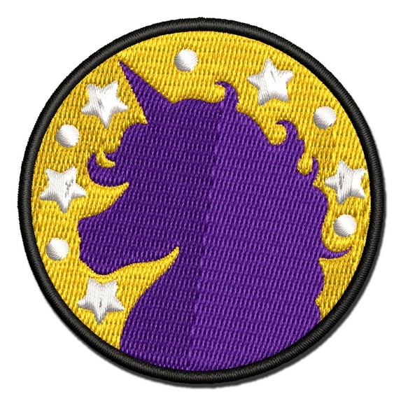 Unicorn Head and Stars Applique Multi-Color Embroidered Iron-On Patch - 2.5 Inch Small