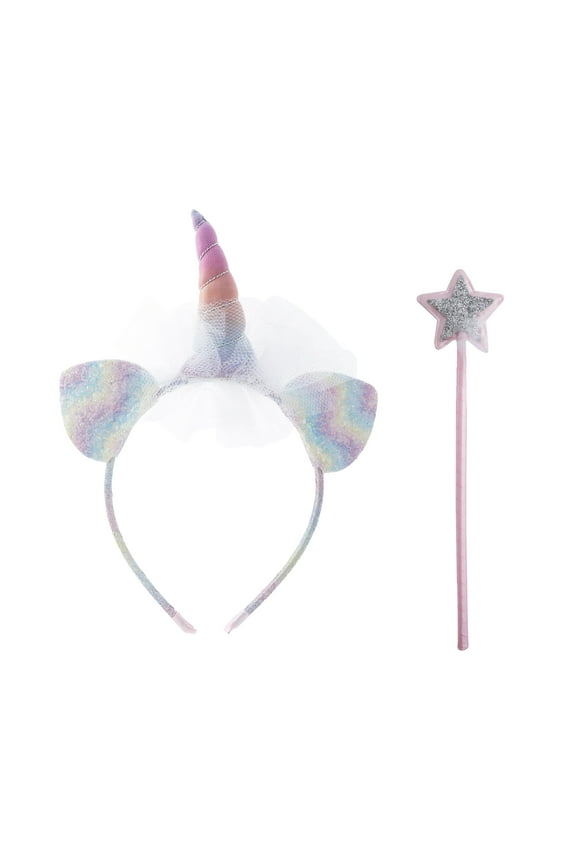 Unicorn Headband and Wand Set for Kids - Iridescent Pink