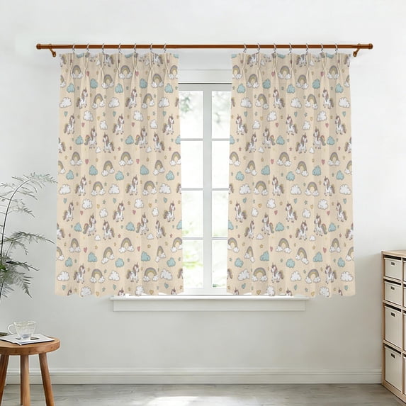 Patterned Heartd Unicorn and Heart Beige Pattern Pinch Pleat Semi Sheer Linen Curtains ...