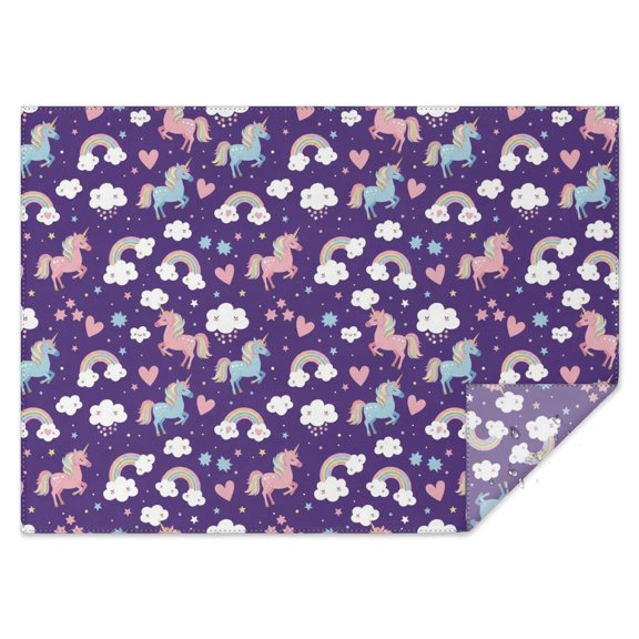 Unicorn and Heart Purple Pattern Rectangle Tablecloth 60"x84", Waterproof Polyester Wipeable Spillproof Table Cover for Dining Camping Indoor and Outdoor Use