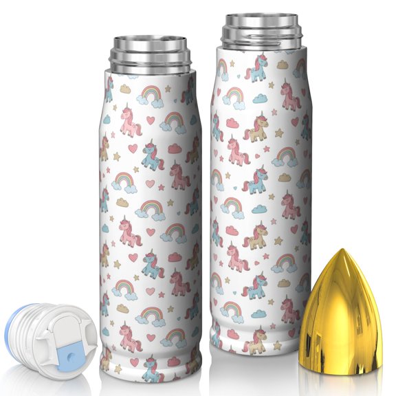 Unicorn and Heart White Pattern Bullet Tumbler, Vacuum Insulated Novelty Travel Tumbler 304 Stainless Steel Inner Liner Gifts Ideas for Home Office Outdoor Sports Car