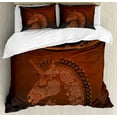 thumbnail image 1 of Unicorn Home and Kids Decor King Size Duvet Cover Set, Ethnic Unicorn Profile with Asian Embellish Lace Mandala Details Decor, Decorative 3 Piece Bedding Set with 2 Pillow Shams, Red, by Ambesonne, 1 of 3
